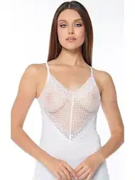 Pamuklu Kalp Desen Dantel İşlemeli Askılı Atlet Kolcu 2570
