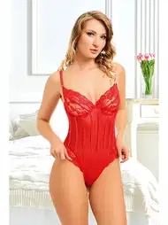 Kırmızı Dantel Çizgili Bodysuit Sistina 878