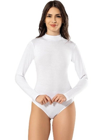 Balıkçı Yaka Uzun Kol Çıtçıtlı Body Siyah Beyaz Kota 6181