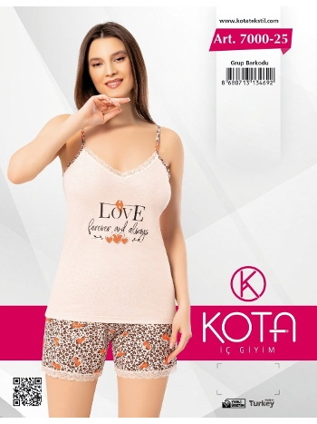 Pamuklu Şortlu Askılı Pijama Takım Kota 7000