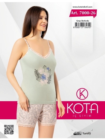 İnce Askılı Nefes Alabilir Şortlu Kadın Pijama Takımı Kota 7000