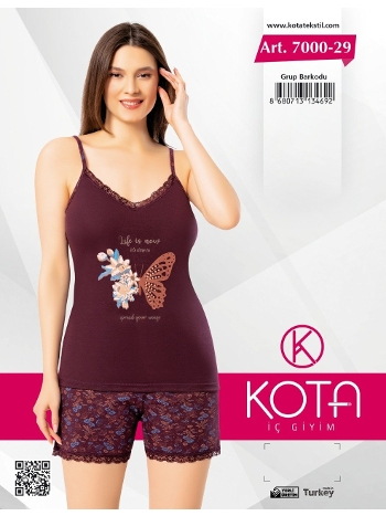 Kelebek Baskılı Pamuklu Şortlu Kadın Pijama Takımı Kota 7000