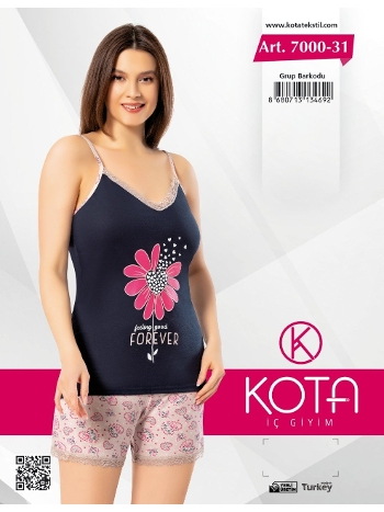 Çiçekli İnce Askılı Şortlu Pijama Takım Kota 7000-31