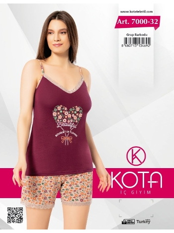 İnce Askılı Şortlu Kadın Pijama Takımı Kota 7000