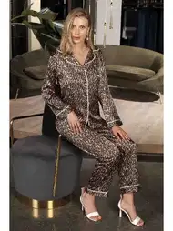 Leopar Desenli Saten Pijama Takımı Nurteks 5660