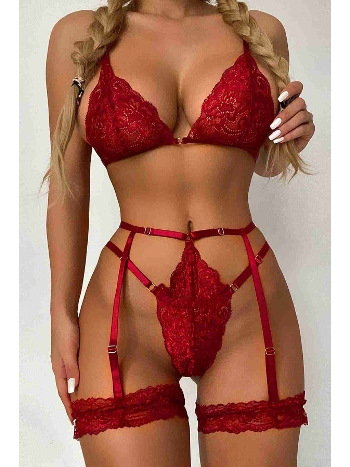 Merry See Fantezi Jartiyer Takım Seksi iç Giyim MS2671-Kırmızı