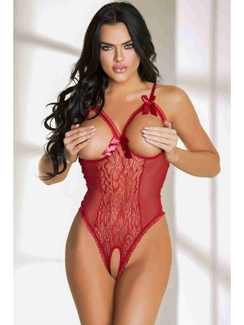 Merry See Göğsü ve Açık Detaylı Fantazi Gecelik Kırmızı MS3186