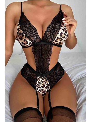 Merry See Leopar Seksi Jartiyer Takım Çok Renkli MS2673-Çok Renkli