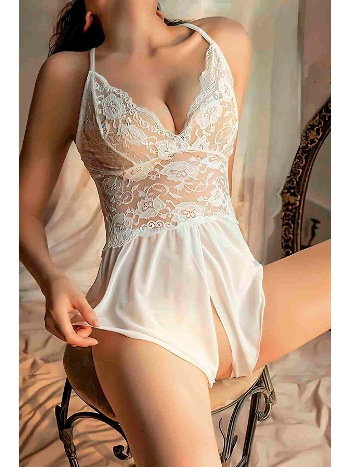 Özel Bölgesi Açık Fantezi Body MS3119-Beyaz