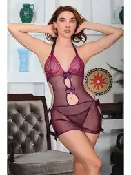 Mor Dantel Gecelik Kısa Boy Sistina 697