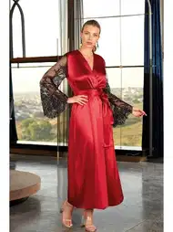 Bordo Uzun Kuşaklı Sabahlık Polyester Nurteks 5303