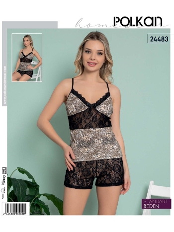 Dantelli Kadın Pijama Takımı Polkan 24483