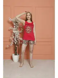 Penye Kumaşlı Sıfır Kol Şortlu Kadın Pijama Takımı Polkan 24491