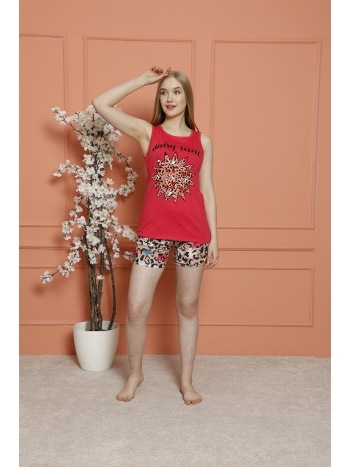 Penye Kumaşlı Sıfır Kol Şortlu Kadın Pijama Takımı Polkan 24491