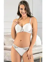 Push-Up Dantelli Sütyen Külot Takım Beyaz Lemariz 6620