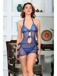 Saks Mavi Dantel Kısa Gecelik Sistina 698