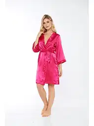 Fuşya Renkli Uzun Kuşaklı Sabahlık Polyester Sistina 14007
