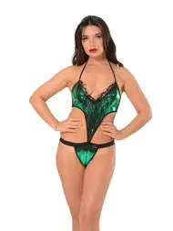 Yeşil Lame Likra Tek Parça Fantezi Body Sistina 406