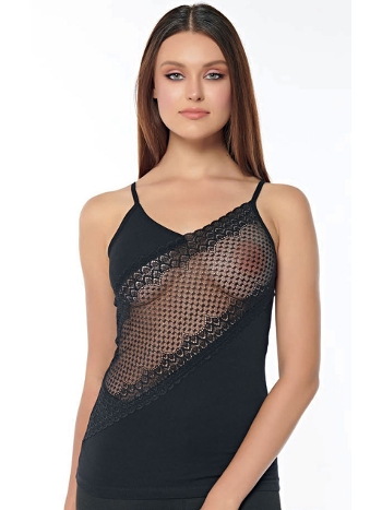 Dantel İşlemeli Askılı Kadın Atlet Siyah Kolcu 2561