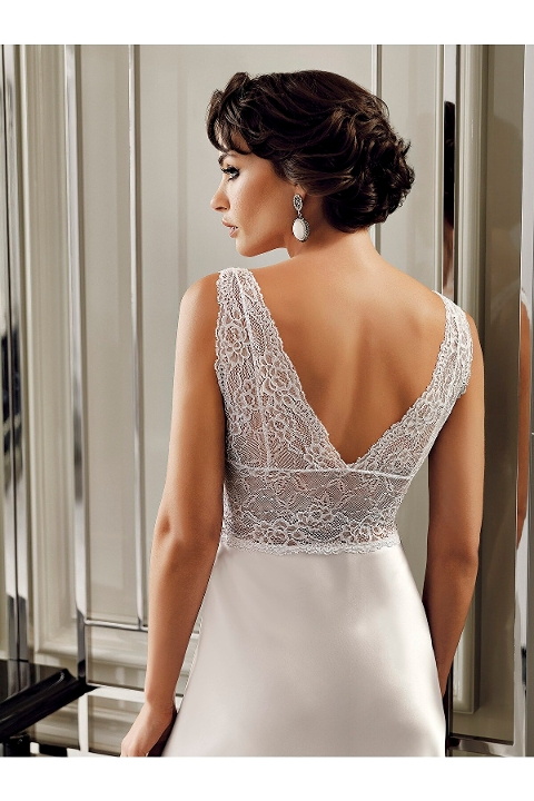 Güpür Detaylı Saten Gecelik Sabahlık Seti Perin 4014 - Ekru