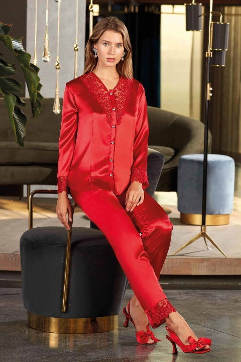 Saten Dantel İşlemeli 2'li Pijama Takım Nurteks 5696