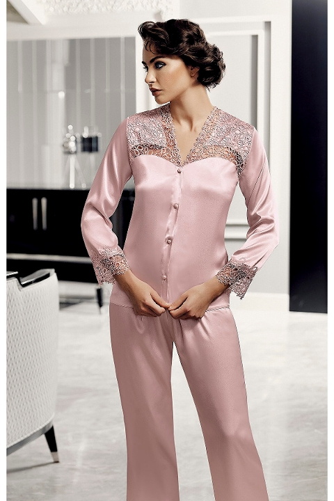 Perin Güpürlü Saten Gelin Çeyiz Seti Ekru Pembe Ten Perin 9600 - Görsel 15