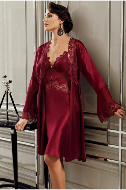 Saten Gelin Çeyiz Gecelik Sabahlık Takımı Pembe Perin 9300