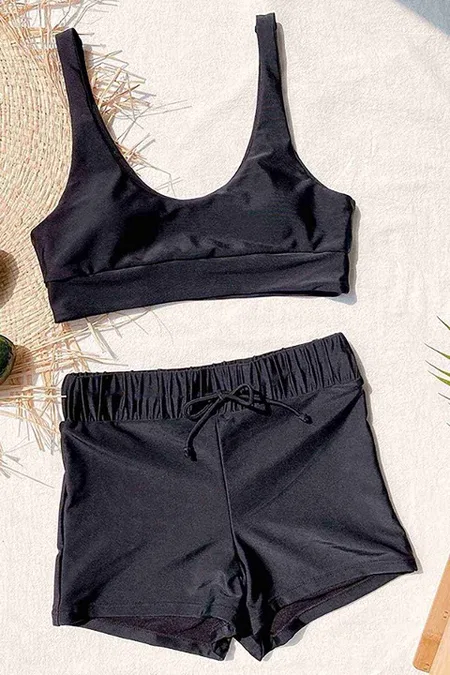 Şortlu Kadın Tankini Takım Siyah Angelsin MS4158 - Siyah