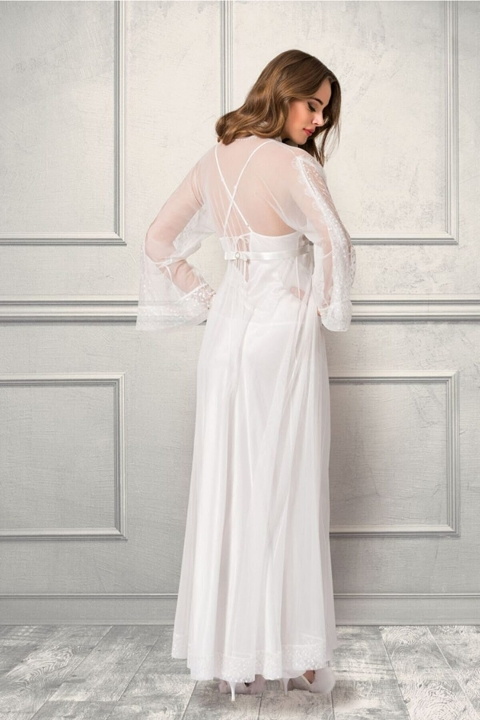 Kuşaklı Uzun Sabahlık Siyah Pamuk For Dreams 4962 - Ekru