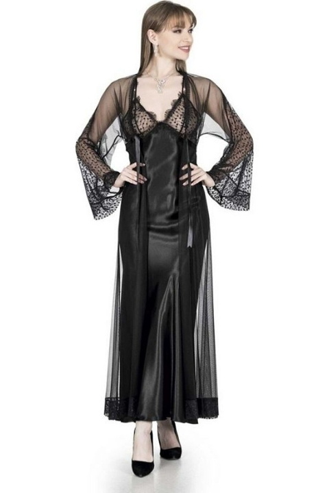 For Dreams Kuşaklı Uzun Sabahlık Siyah Pamuk For Dreams 4962