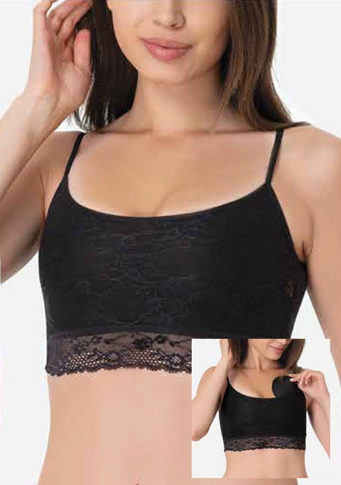 Dantel Detaylı Pedli Askılı Büstiyer İMER 2605 - Siyah