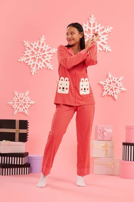 NBB Ayıcık Desenli Pamuklu Kadın Pijama Takımı NBB 67630