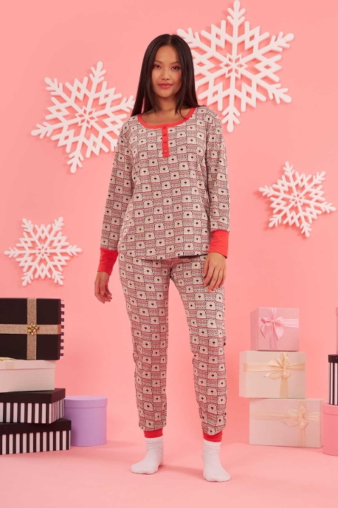 NBB Ayıcık Desenli Pamuklu Kadın Pijama Takımı NBB 67537