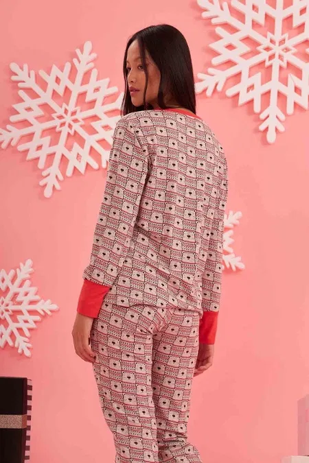 NBB Ayıcık Desenli Pamuklu Kadın Pijama Takımı NBB 67537 - Görsel 3