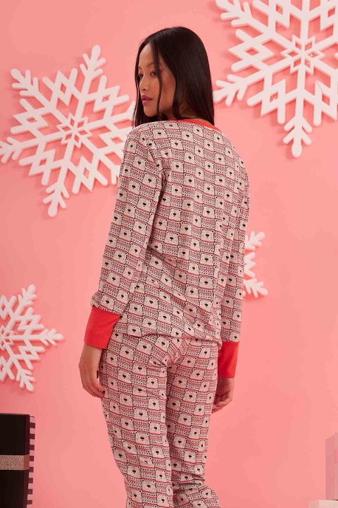NBB Ayıcık Desenli Pamuklu Kadın Pijama Takımı NBB 67537 - Görsel 3