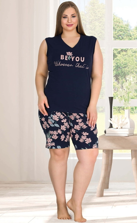 Lady Battal Lacivert Kısa Kollu Şort Pijama Takımı Lady 10351 - Görsel 2