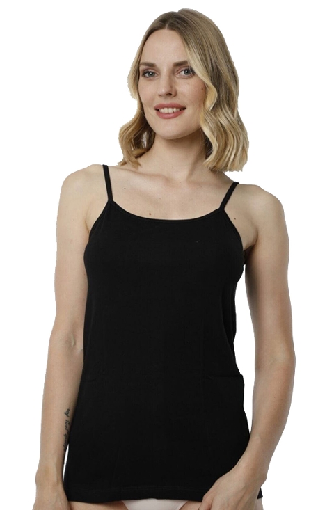 Yüksek Pamuk Oranı İp Askılı Atlet HMD 2006 - Siyah