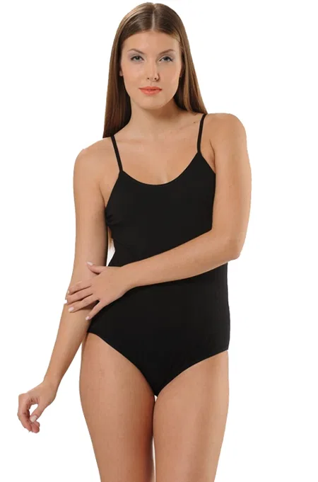 Siyah İnce Askılı Çıtçıtlı Body Pamuklu HMD 3002 - Siyah