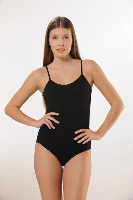 Siyah İnce Askılı Çıtçıtlı Body Pamuklu HMD 3002 - Siyah