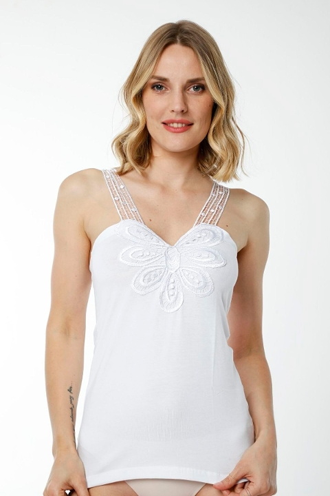 Likralı Beyaz Pamuklu Atlet Kadın HMD 2444 - Beyaz