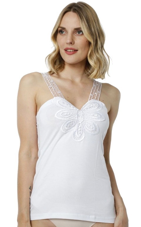 Likralı Beyaz Pamuklu Atlet Kadın HMD 2444