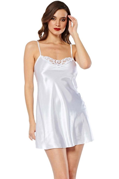 Beyaz Saten Gecelik Dantel Biye Sistina 267