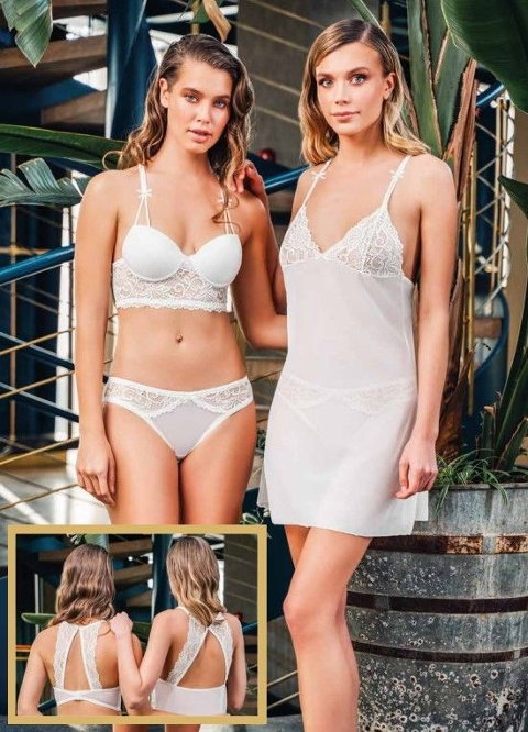 Kadın Gecelik Sütyen Takım 3lü Somon Ten Büşra 1312 - 2