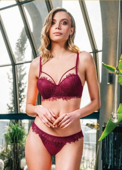 Balenli Desteksiz Dantelli Sütyen Takım Siyah Mürdüm Büşra 307 - 2