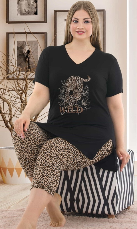 Lady Büyük Beden Kapri Leopar Pijama Takım Lady 10583