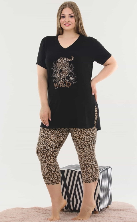 Lady Büyük Beden Kapri Leopar Pijama Takım Lady 10583 - Görsel 2