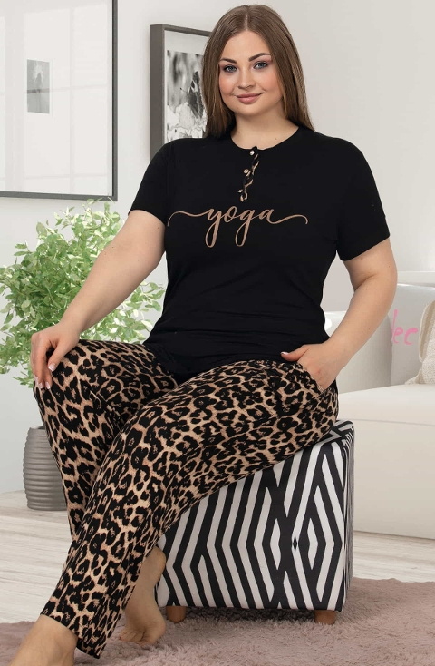 Büyük Beden Leopar Pijama Takımı Kadın Lady 10850 - Siyah