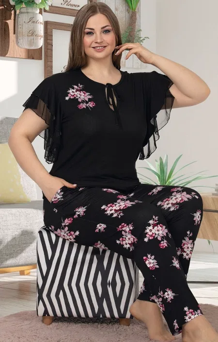 Büyük Beden Siyah Pamuklu Pijama Takımı Lady 10852 - Siyah