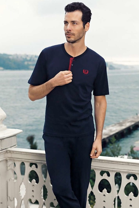 Ekru ve Pembe Renkli 3'lü Pijama Takımı Perin 1003 - Lacivert