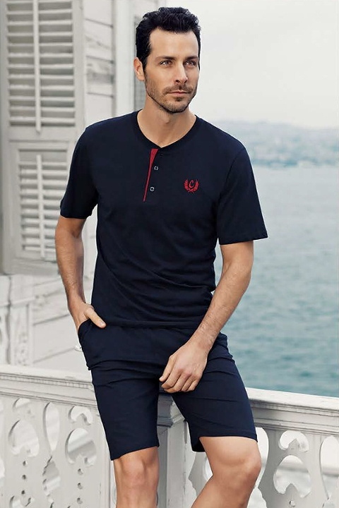 Ekru ve Pembe Renkli 3'lü Pijama Takımı Perin 1003 - Lacivert